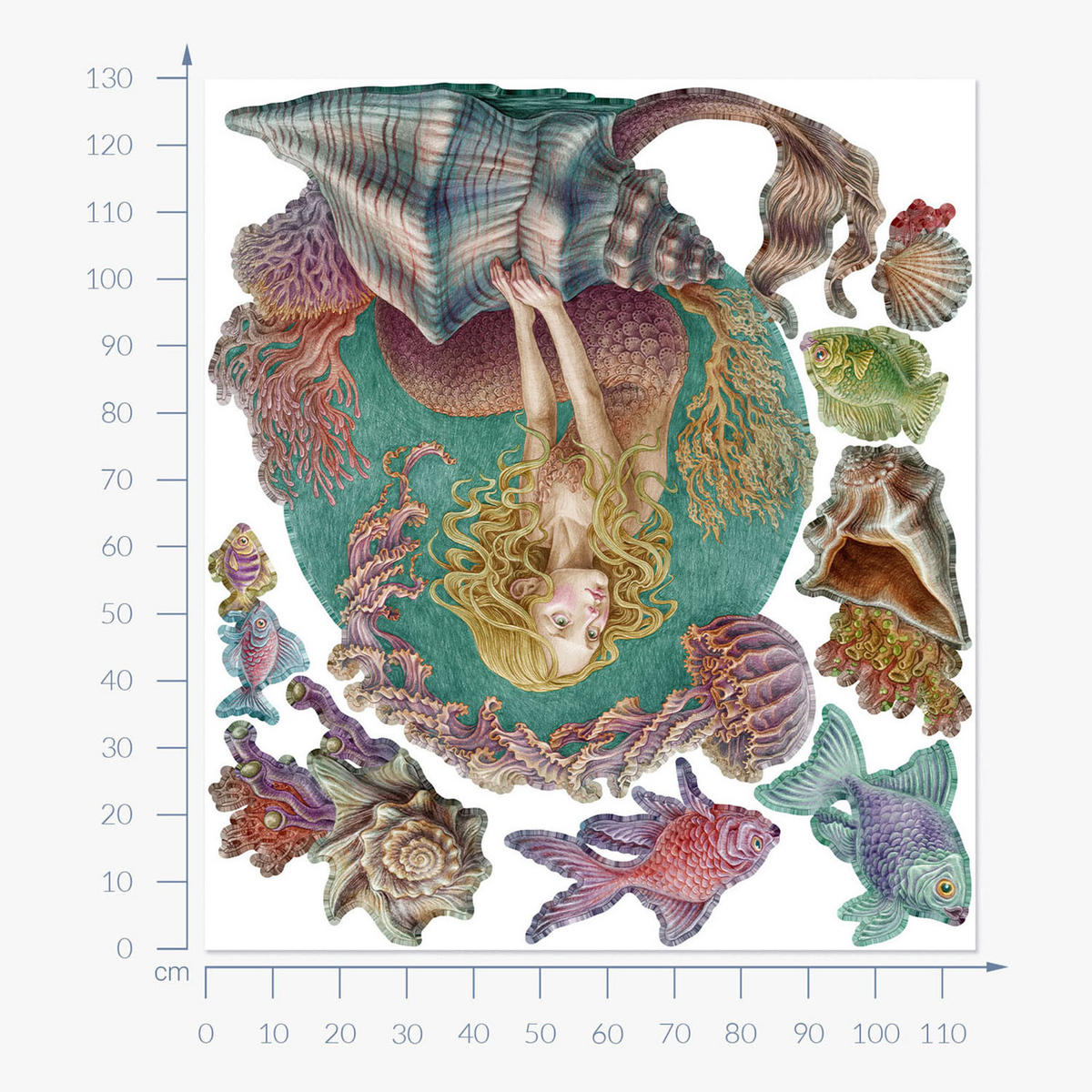 WANDAUFKLEBER 130x115cm - Sirenengeschichten - Multicolor, Kunststoff (130/115/0.1cm) - Wallfluent