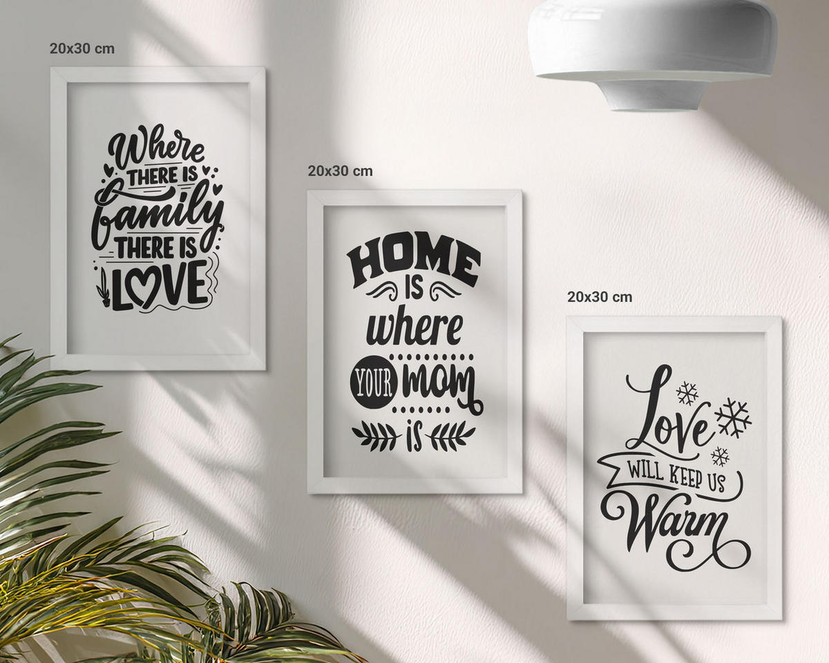 BILDER SET 3er Set - 20x30 cm Weißer Rahmen - Familie, Liebe, Zuhause, Wärme - Weiß, Kunststoff (20/30cm) - TULUP