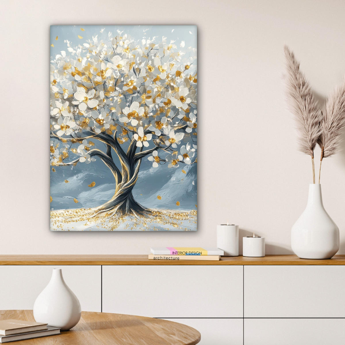 LEINWANDBILD Baum - Winter - Baum des Lebens - Modern - Gold 60x80 cm - Goldfarben, Textil (60/80cm) - MuchoWow