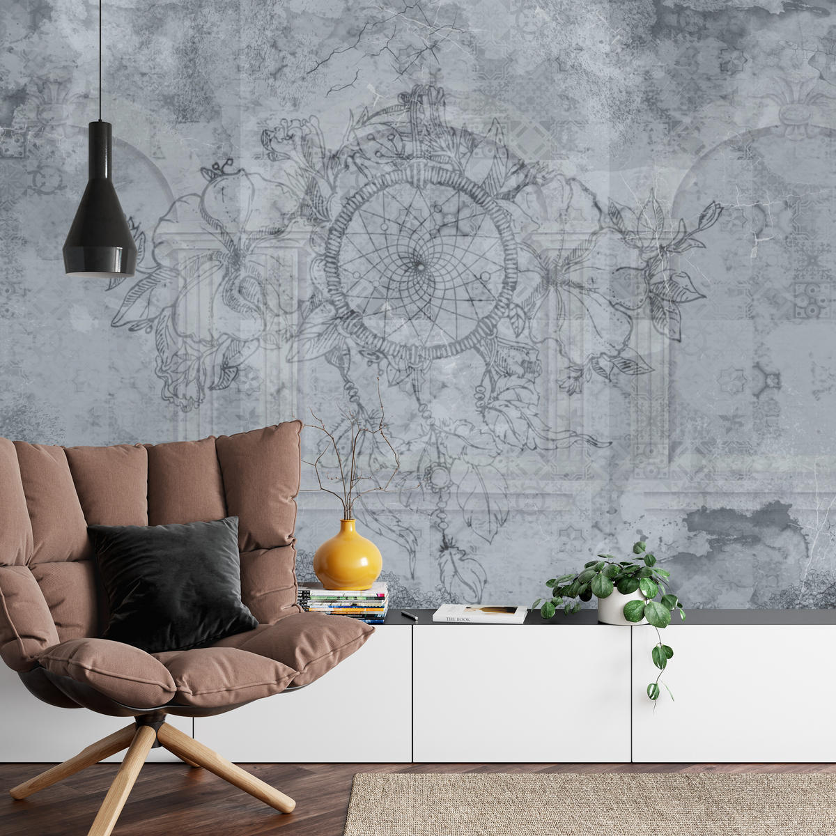 FOTOTAPETE für Schlafzimmer Traumfänger Vintage Säulen 250x175 - Grau, Papier (250/175cm) - Muralo