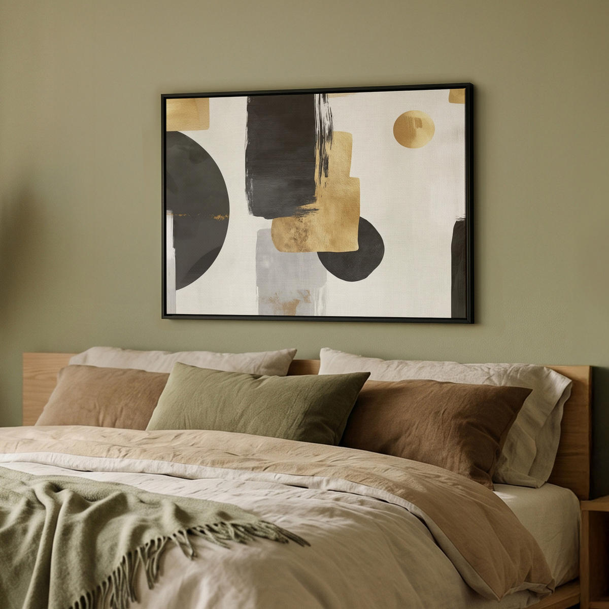 LEINWAND Bilder mit Rahmen - Gold - Rechtecke - Kreise - Abstrakt - 70x50 - Weiß, Textil (70/50cm) - MuchoWow