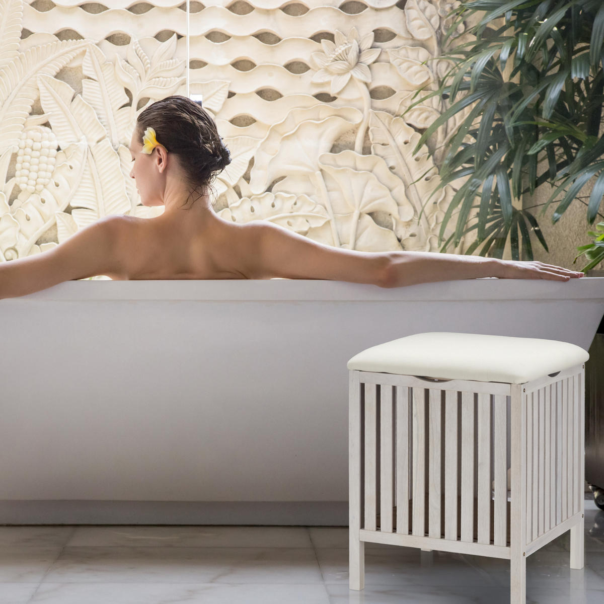 WÄSCHEKORB - Weiß, Holz/Holzwerkstoff (41/53/41cm) - Relaxdays