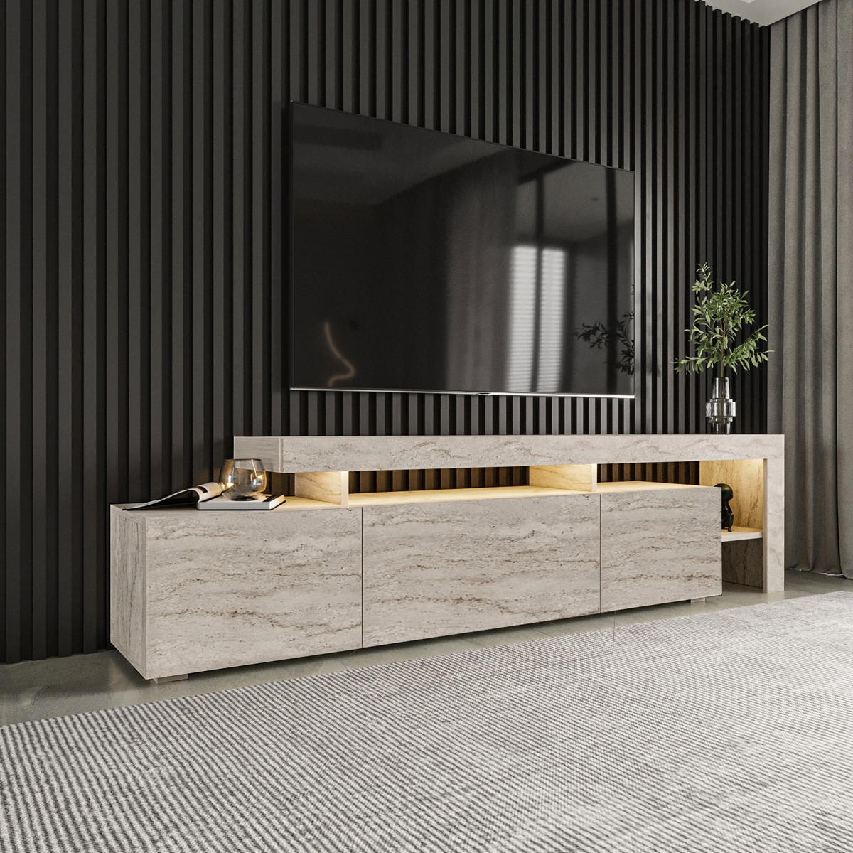 TV-MÖBEL Beliz Travertin - Beige, Holz (192/53/37cm) - Habitat Garten