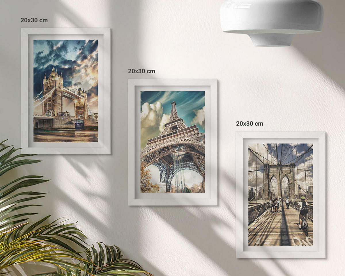 WANDBILDER 3er-Set - 20x30 cm Weißer Rahmen - Brücken, Türme, europäische Städte - Weiß, Kunststoff (20/30cm) - ArtPrintCave