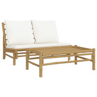 GARTEN-LOUNGE-SET 2-TLG. Mit Cremeweissen Kissen Bambus - Creme, Naturmaterialien - vidaXL