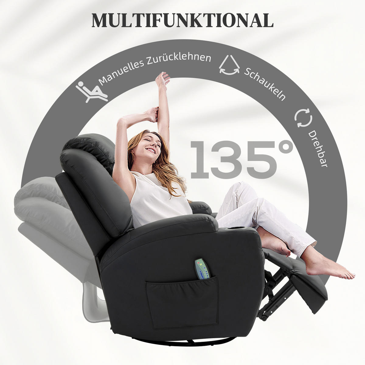 MASSAGESESSEL, Schwarz, Kunstleder, Metall - Schwarz, Metall (99/106/89cm) - HOMCOM