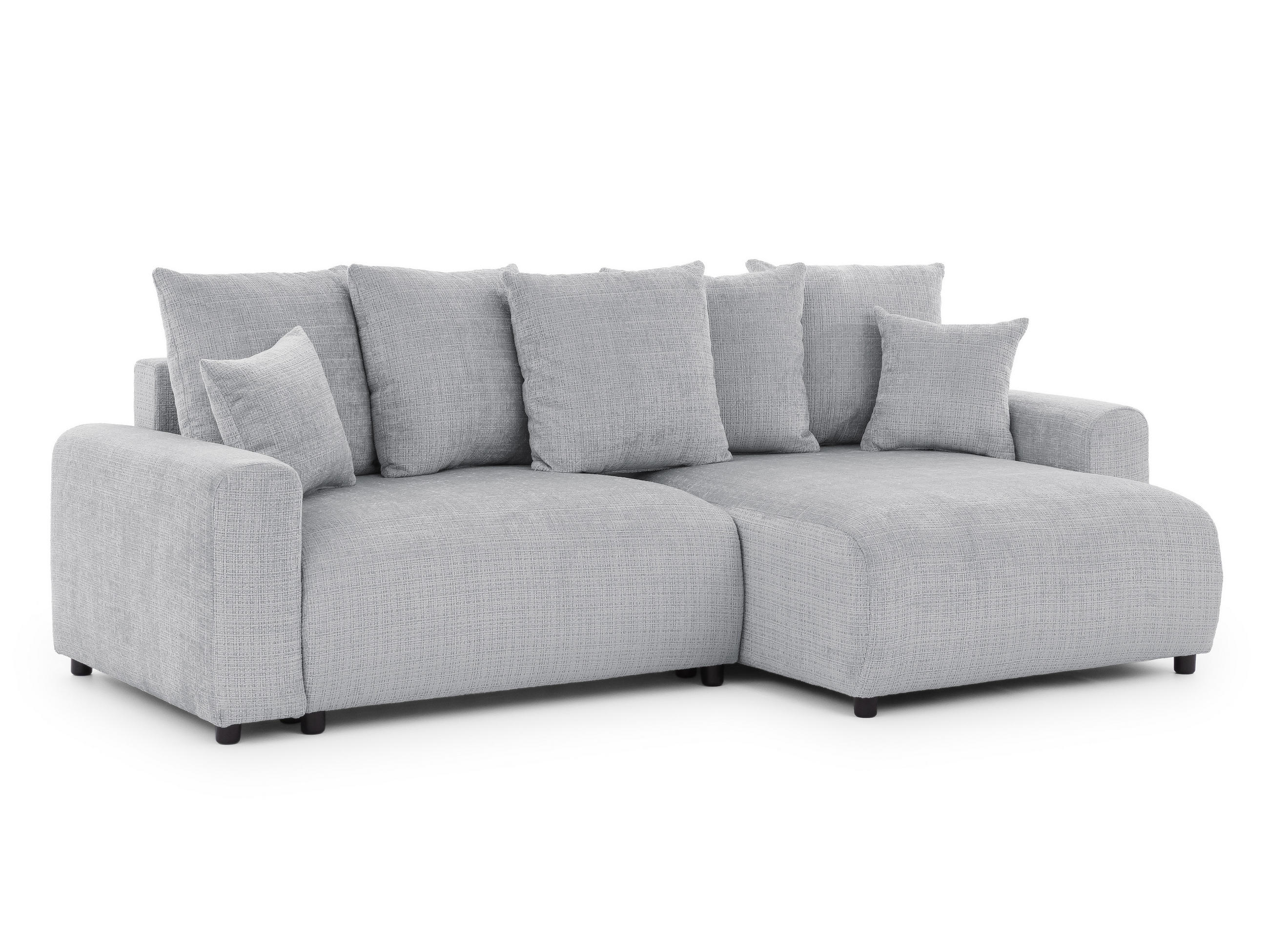 ECKSOFA Calma mit Schlaffunktion und Bettkasten im Bumpy-Design aus weichem Hellgrau Chenille-Stoff - Ottomane rechts - Beige/Hellgrau, Holz/Kunststoff (239/140cm) - S-Style Möbel