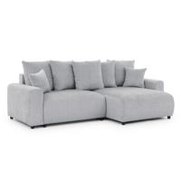 ECKSOFA Calma mit Schlaffunktion und Bettkasten im Bumpy-Design aus weichem Hellgrau Chenille-Stoff - Ottomane rechts - Beige/Hellgrau, Holz/Kunststoff (239/140cm) - S-Style Möbel