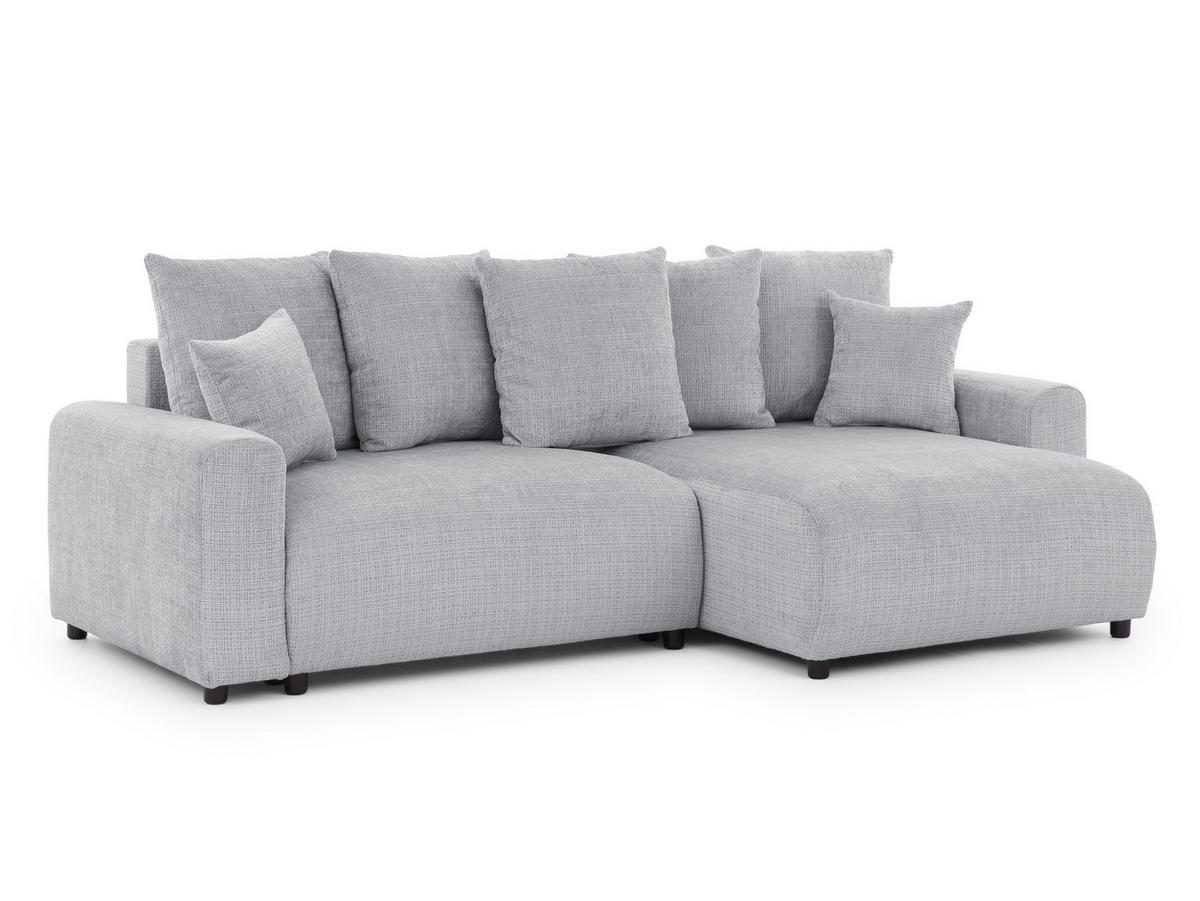 ECKSOFA Calma mit Schlaffunktion und Bettkasten im Bumpy-Design aus weichem Hellgrau Chenille-Stoff - Ottomane rechts - Beige/Hellgrau, Holz/Kunststoff (239/140cm) - S-Style Möbel