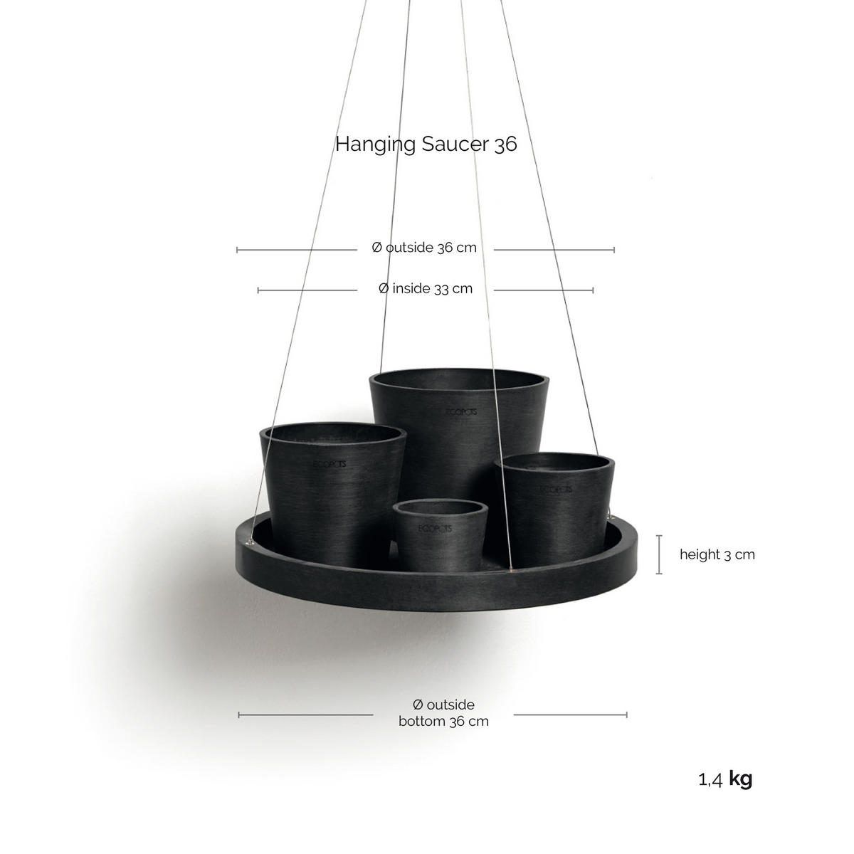 BLUMENTOPFUNTERSETZER Hängend 36/3 cm Dunkelgrau - Dunkelgrau, Kunststoff (36/3cm) - Ecopots