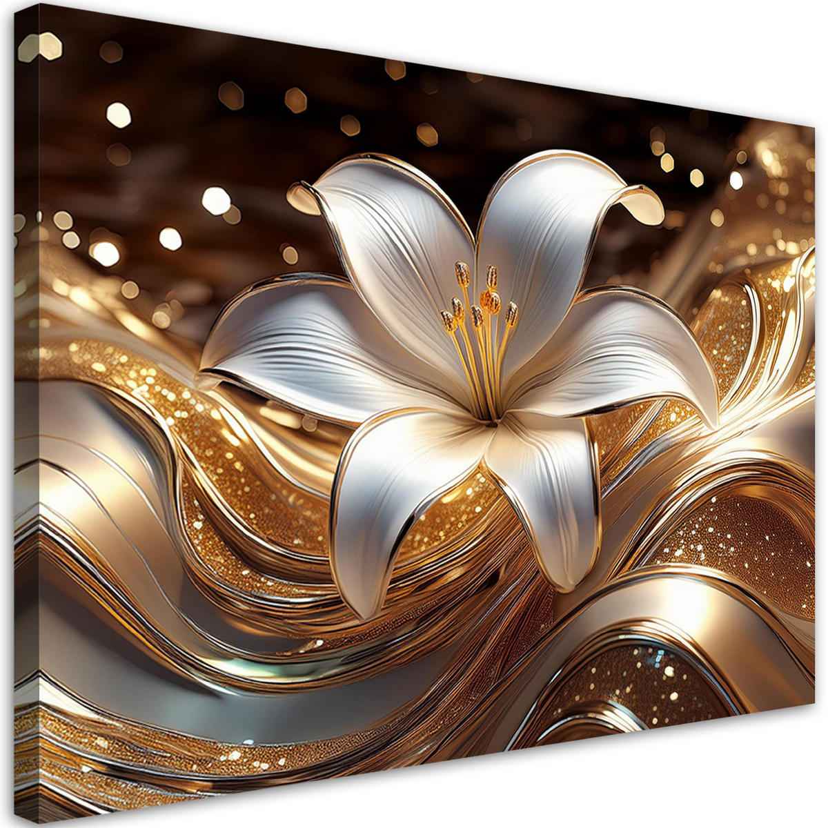 WANDBILD gold lily blume - Goldfarben, Textil (60/40cm) - Feeby