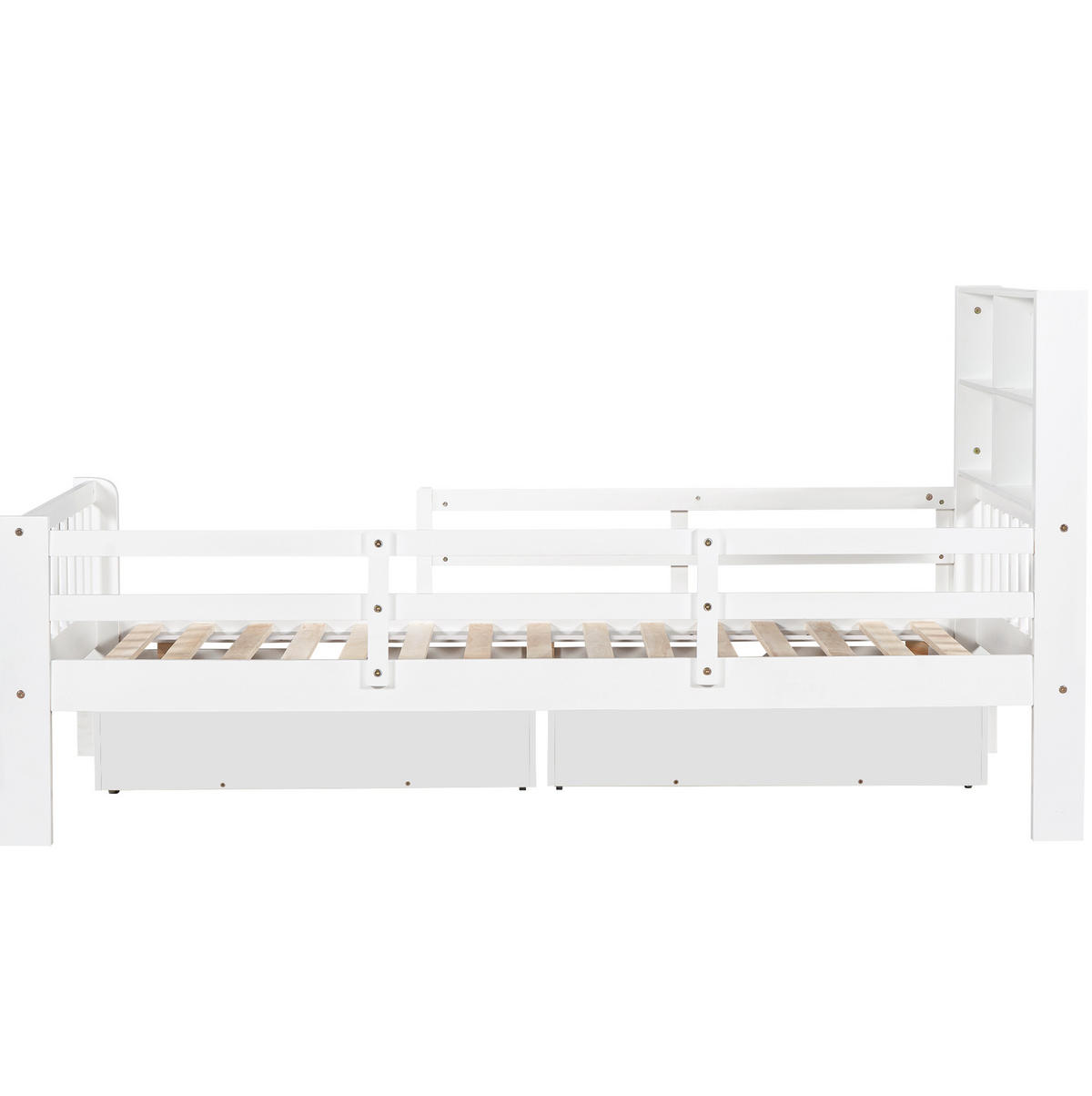 KINDERBETT Liegefläche 90/200 cm in Weiß mit Schubladen und Sicherheitsleiste - Weiß, Holz (90/200cm) - BEAOK