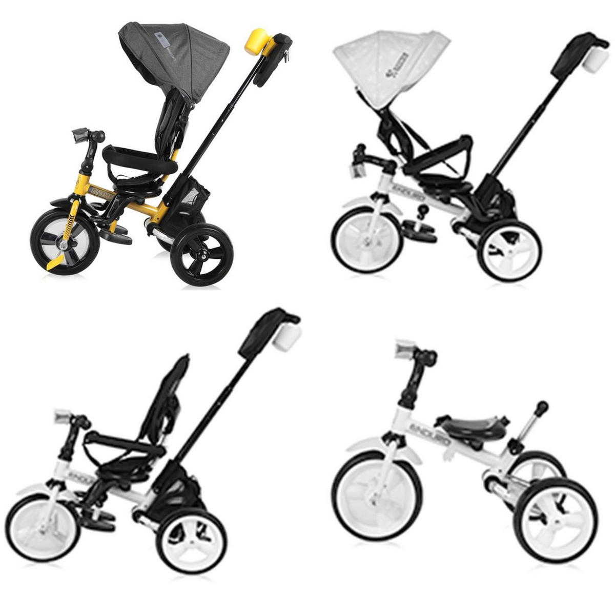 DREIRAD Enduro 4 in 1 drehbar gelb klappbar, Sitz drehbar, verstellbar, Licht - Gelb, Metall (114/49/104cm) - Lorelli