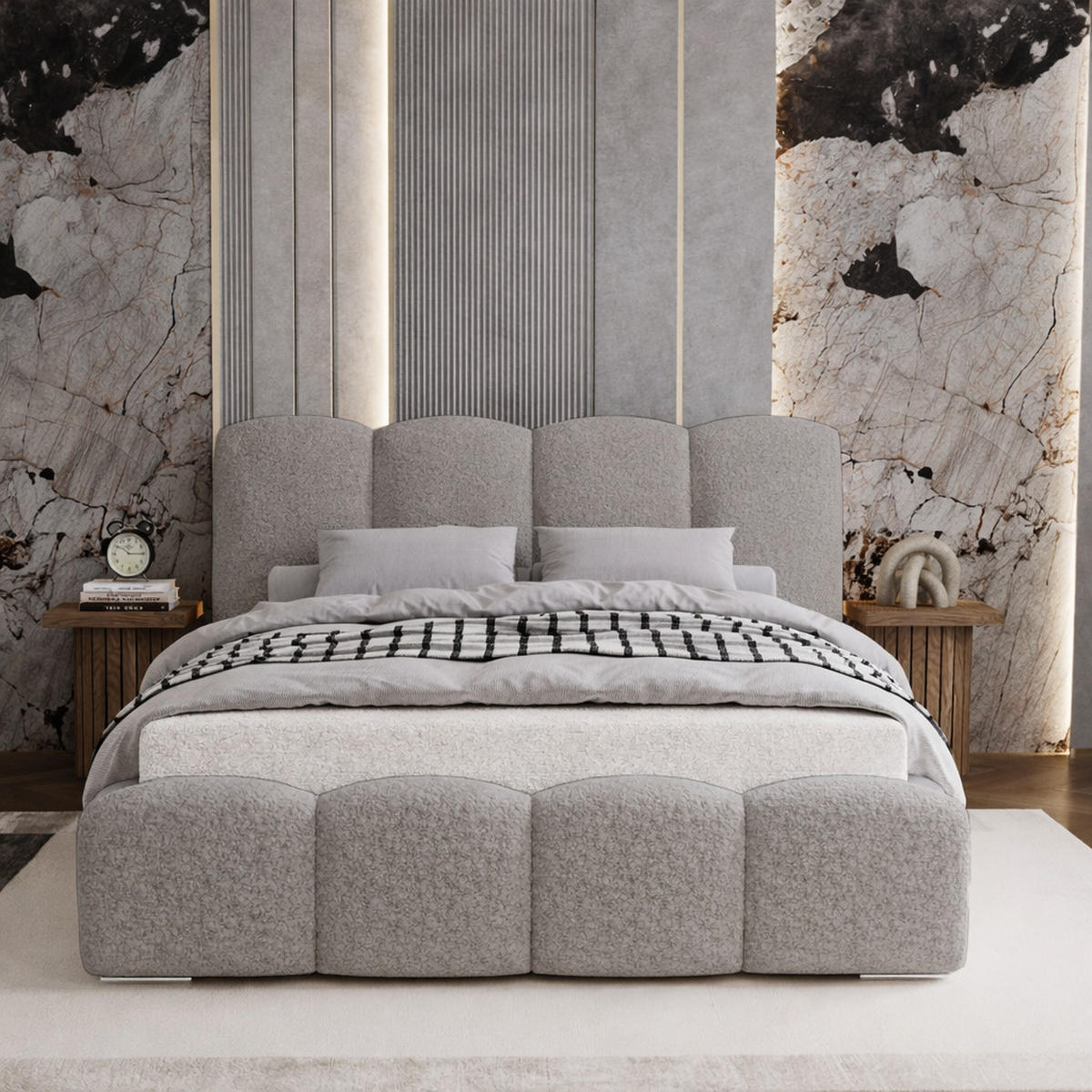 POLSTERBETT 180x200 cm Zenna Boucle mit Bettkasten, Lattenrost, Hellgrau - Hellgrau, Holz/Textil (180/200cm) - Emporius