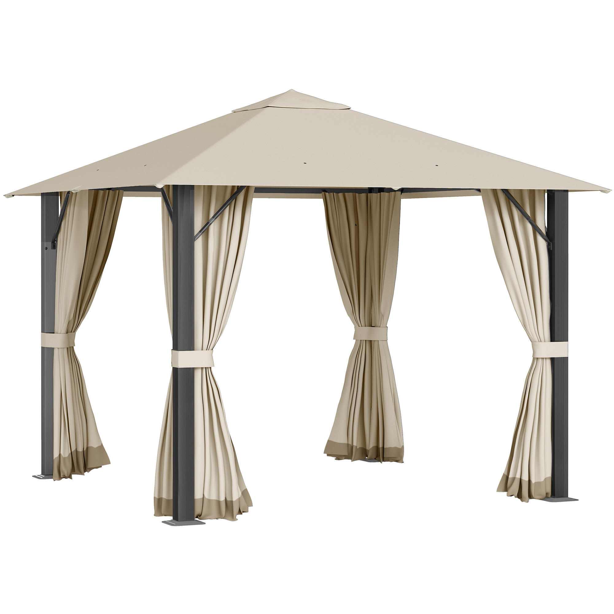 GARTENPAVILLON Pavillon 3 x 3 m mit Seitenteile Belüftungslöcher Alu khaki - Braun, Metall (2.97/2.6/2.97cm) - Outsunny