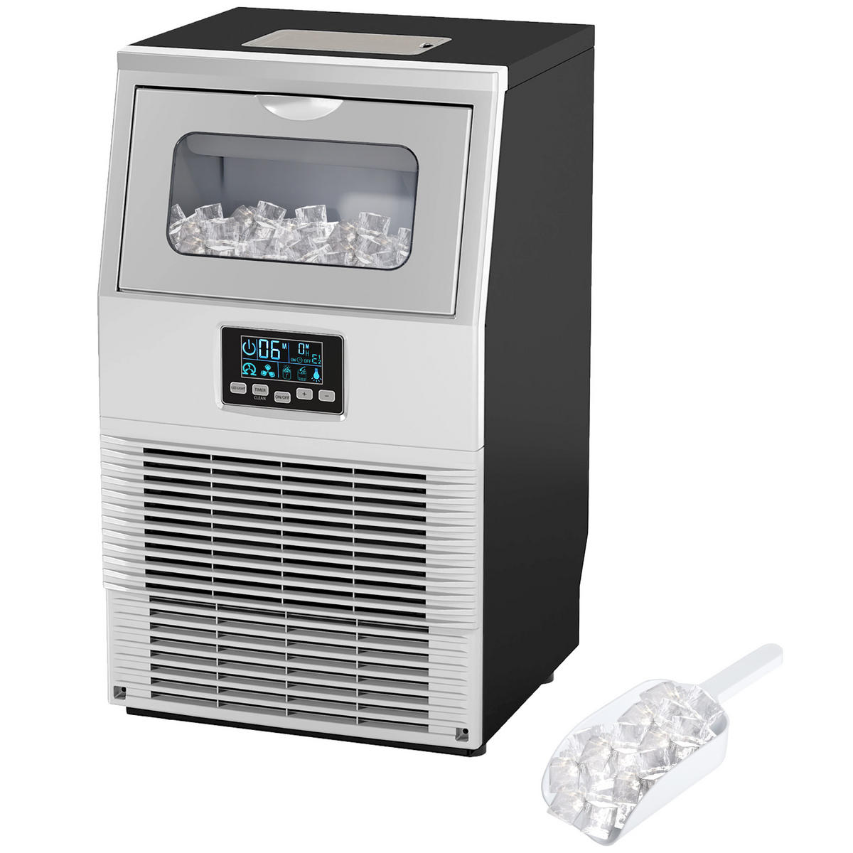 EISWÜRFELMASCHINE DE-07866 30 kg/24h, LED-Anzeige, mit Schaufel Silber - Silberfarben, Metall (33.9/60.2/34.5cm) - ComfortXL