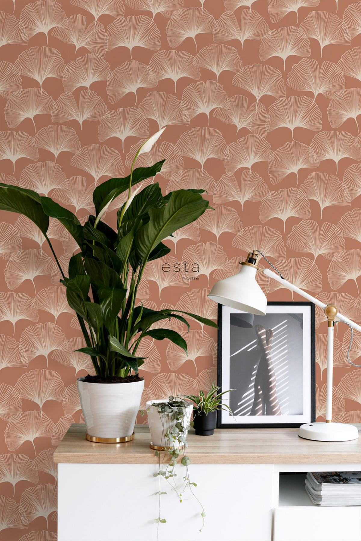 TAPETE Ginkgoblätter 53 cm x 10.05 m - Terracotta, Papier (53/1000cm) - ESTAhome