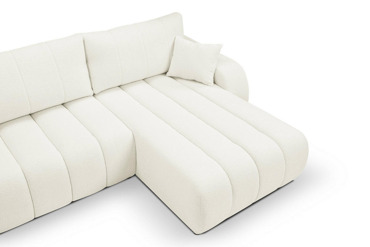ECKSOFA GIOIA R-S Creme Boucle-Stoff mit Schlaffunktion - Creme, Holz (276/176cm) - MASSENO
