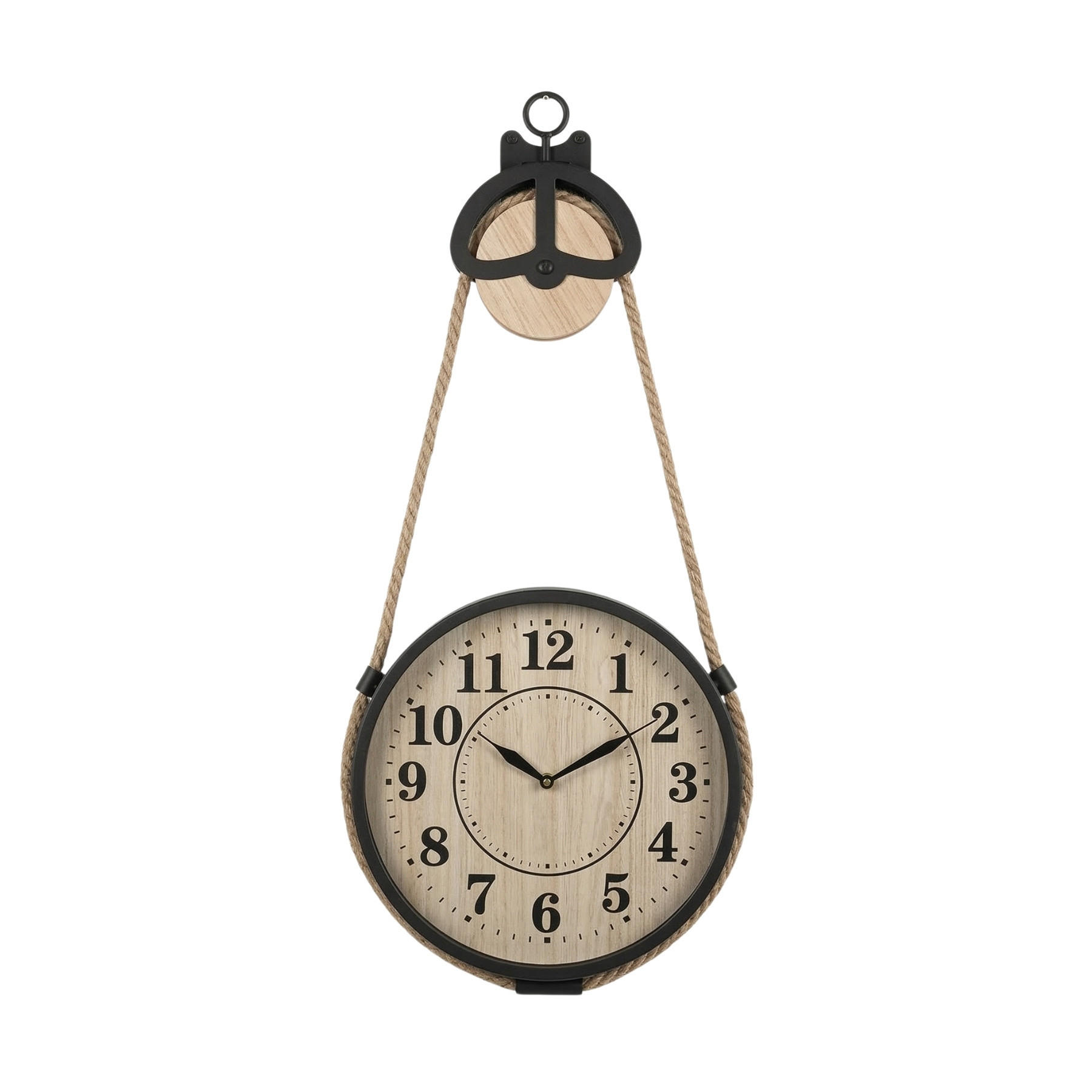 WANDUHR mit Juteseil Palo 27/31/73 cm - Schwarz, Metall (31/73/27cm) - SCENA LIVING