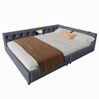 POLSTERBETT 140/200 cm aus Leinen mit LED-Beleuchtung, USB- und Type-C-Anschluss, Lattenrost und Knopfheftung, Grau - Grau, Textil (140/200cm) - Redom