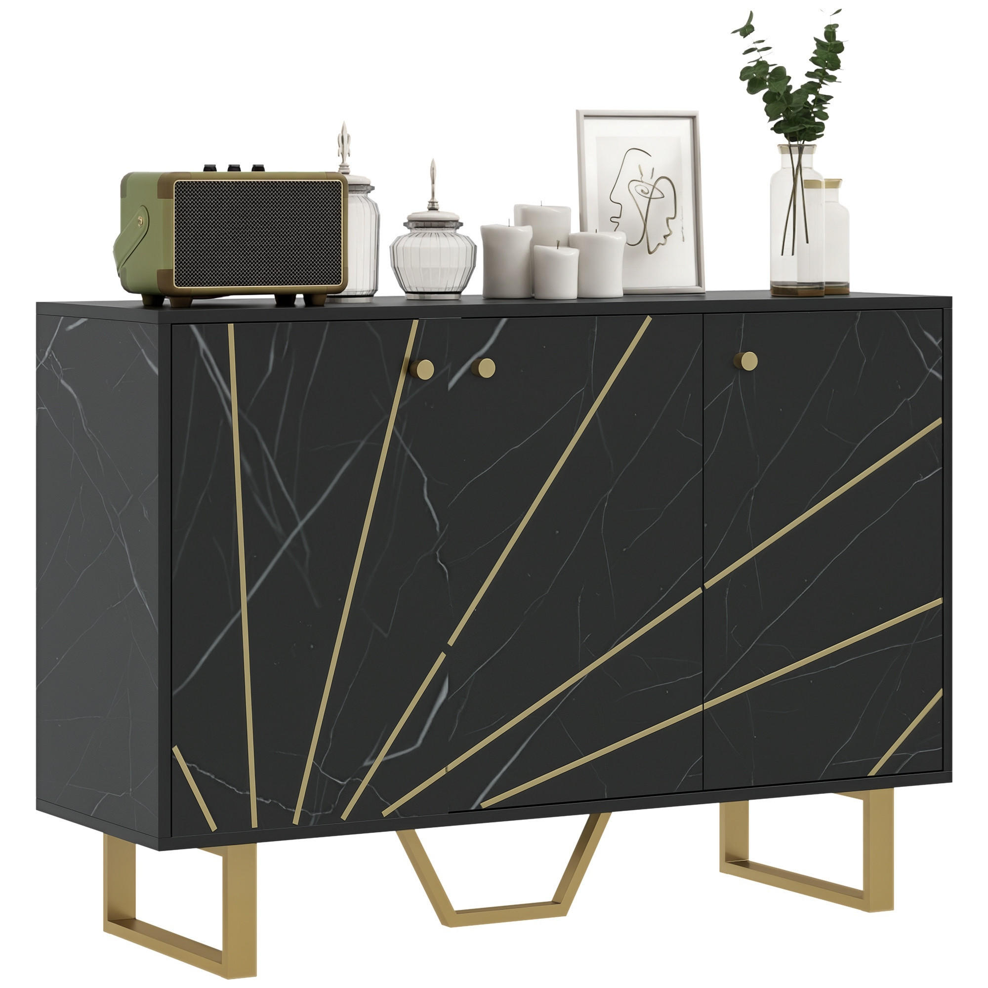 SIDEBOARD DE-11101 2 Schränke, 3 Türen & verstellbare Böden Schwarz - Schwarz, Holzwerkstoff (107/75/35cm) - ComfortXL