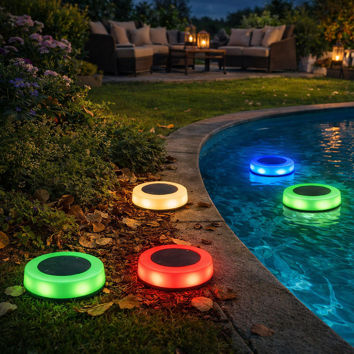 LED AUSSENLEUCHTE Schwimmlicht Schwarz Opal 5er Set - Schwarz, Kunststoff (11/11/13cm)