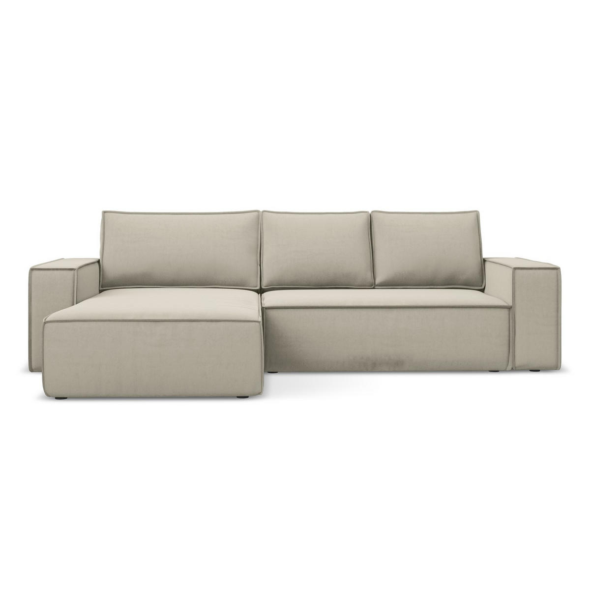 ECKSOFA mit Schlaffunktion Samt Stoff Creme - Perlmutt/Creme, Kunststoff/Textil (185/290cm) - LaMiaSofa