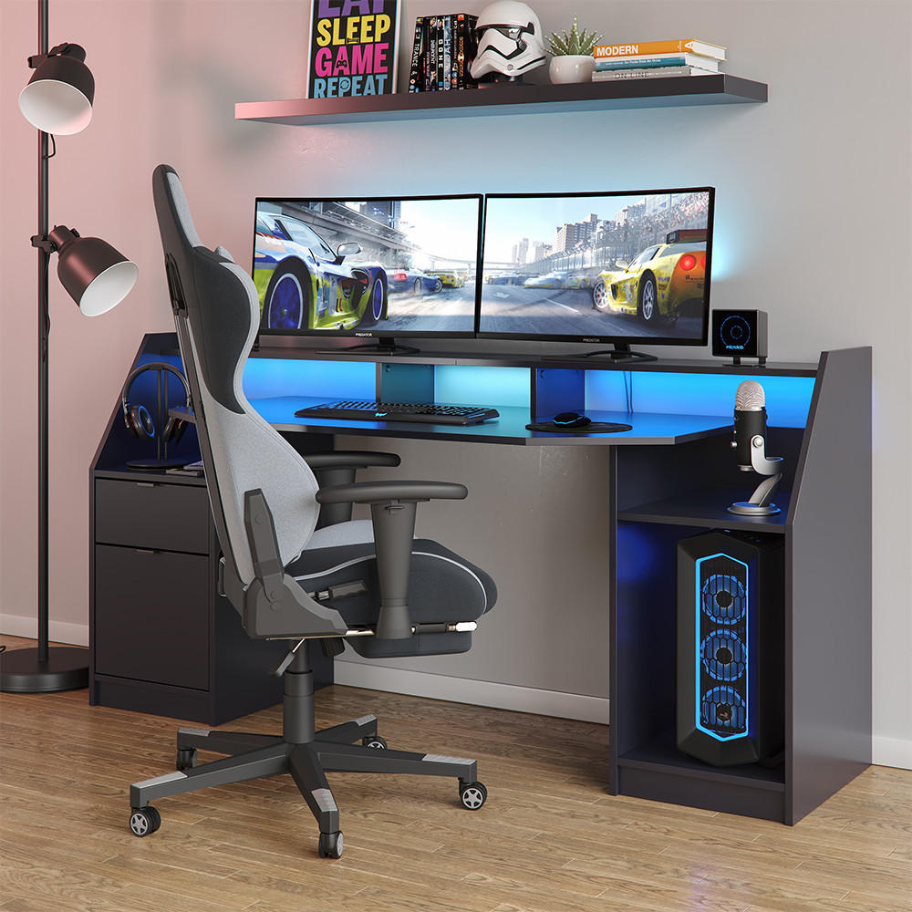 COMPUTERTISCH Joel Schwarz 179.8 x 65.5 cm - Schwarz, Holzwerkstoff (65.5/179.8/90.6cm) - Vicco