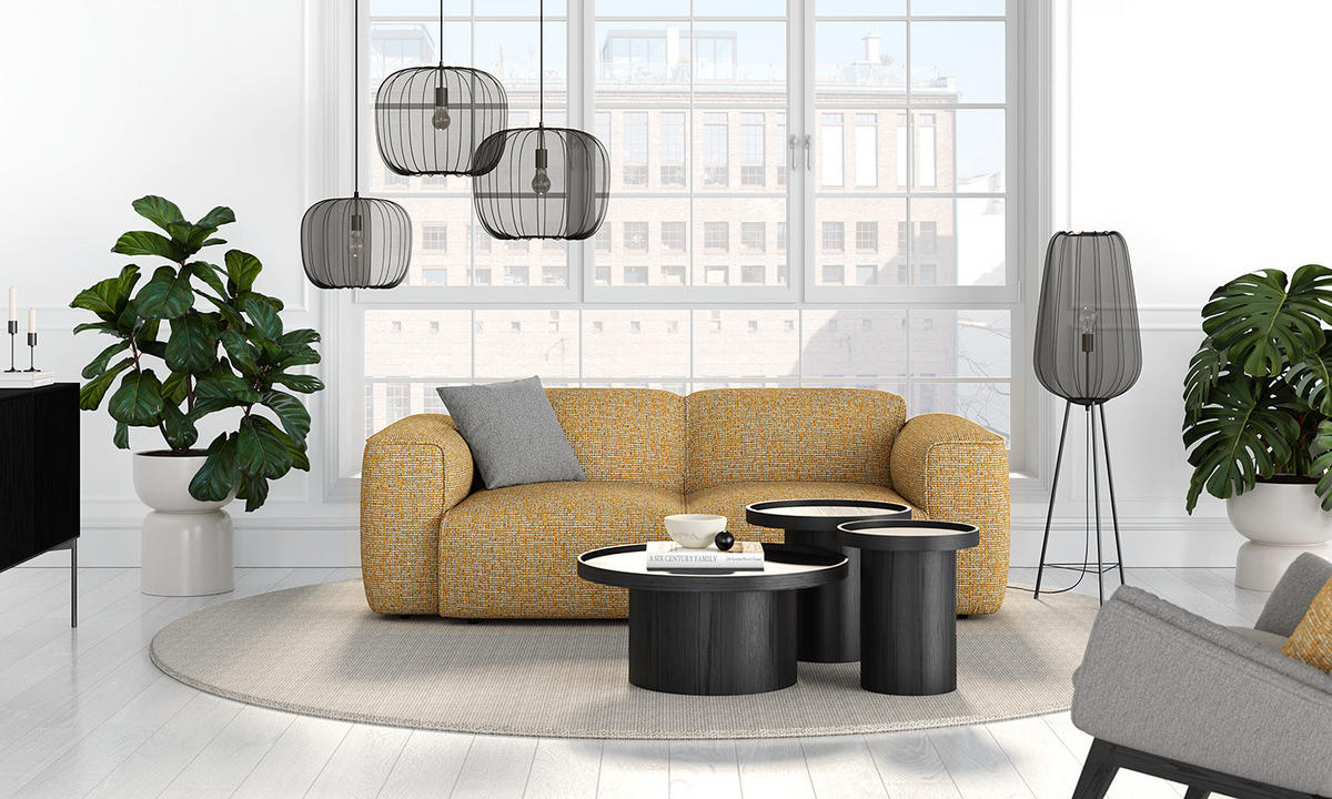 2-SITZER SOFA - Schwarz/Honig, Kunststoff/Textil (220/71/102cm) - home24