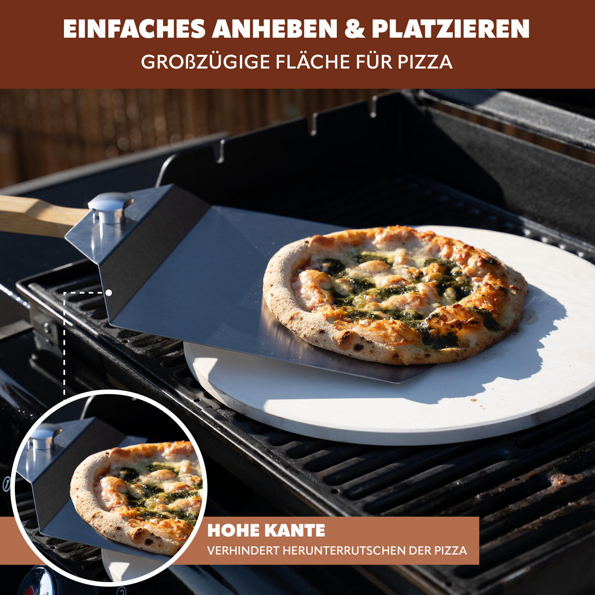 PIZZASCHIEBER 3er Set, aus Edelstahl mit Bambusgriff - Grau, Metall (60.5/1.5/25.5cm) - eluno