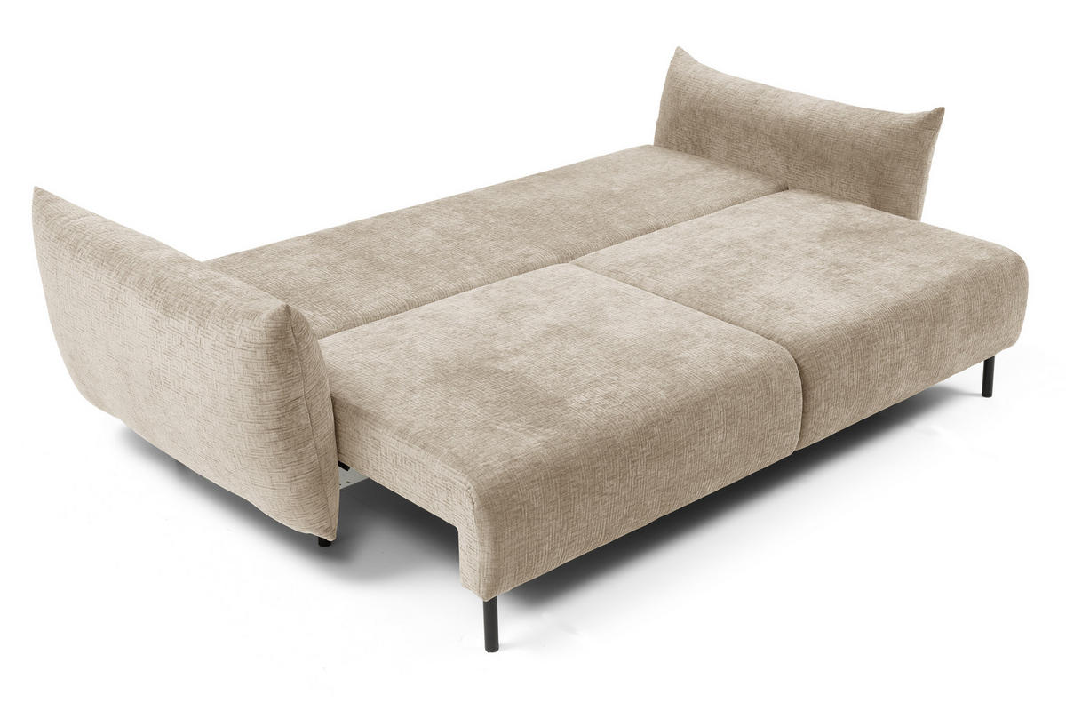 SOFA ADEL - Schlaffunktion Und Bettkasten, Wellenfederung, PUR-Schaum, Schwarze Metallfüße lose Rückenkissen, freistehend, 240x108x75 cm Beige - Beige, Holz/Textil (240/75/108cm) - DomoHome