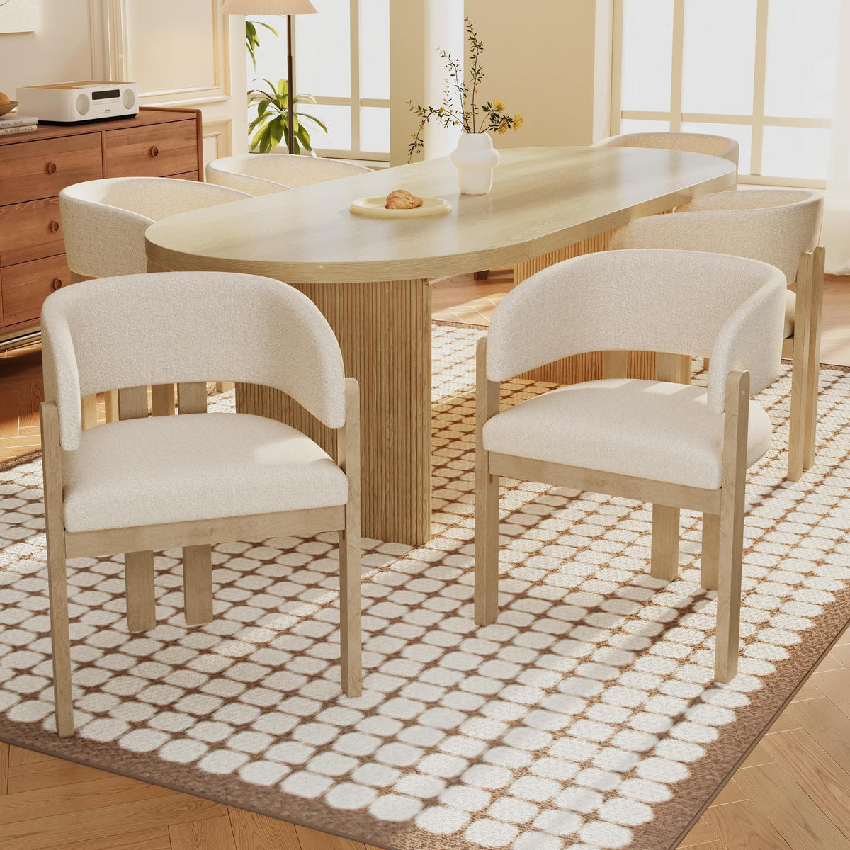 ARMLEHNSTUHL 6 Stück boucle, Naturfarbe - Naturfarben, Holz/Textil (51/80/60cm) - KOMHTOM