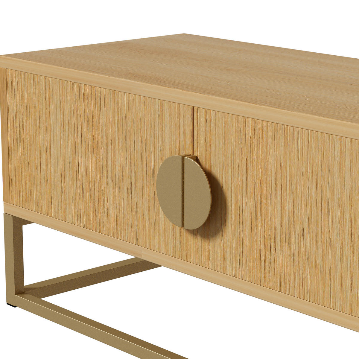 LOWBOARD in Naturfarben mit 4 Türen und halbrunden Griffen, modern,mit Stauraum für Wohnzimmer,B180/T40/H40cm - Goldfarben/Naturfarben, Holzwerkstoff/Metall (180/40/40cm) - STILVORA