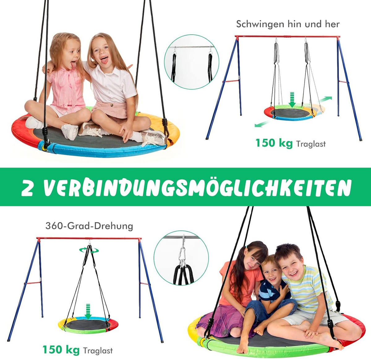 KINDERSCHAUKEL Blau-gelb - Multicolor, Metall (249/181.5/185cm) - COSTWAY