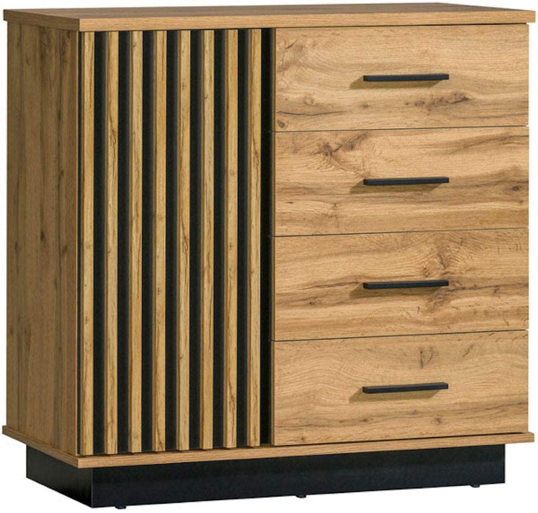 KOMMODE Lamia LA5 Wotan Eiche / schwarz 90 / 40 / 88cm - Eiche Wotan/Schwarz, Holz/Holzwerkstoff (90/88/40cm) - Feldmann-Wohnen