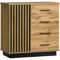 KOMMODE Lamia LA5 Wotan Eiche / schwarz 90 / 40 / 88cm - Eiche Wotan/Schwarz, Holz/Holzwerkstoff (90/88/40cm) - Feldmann-Wohnen
