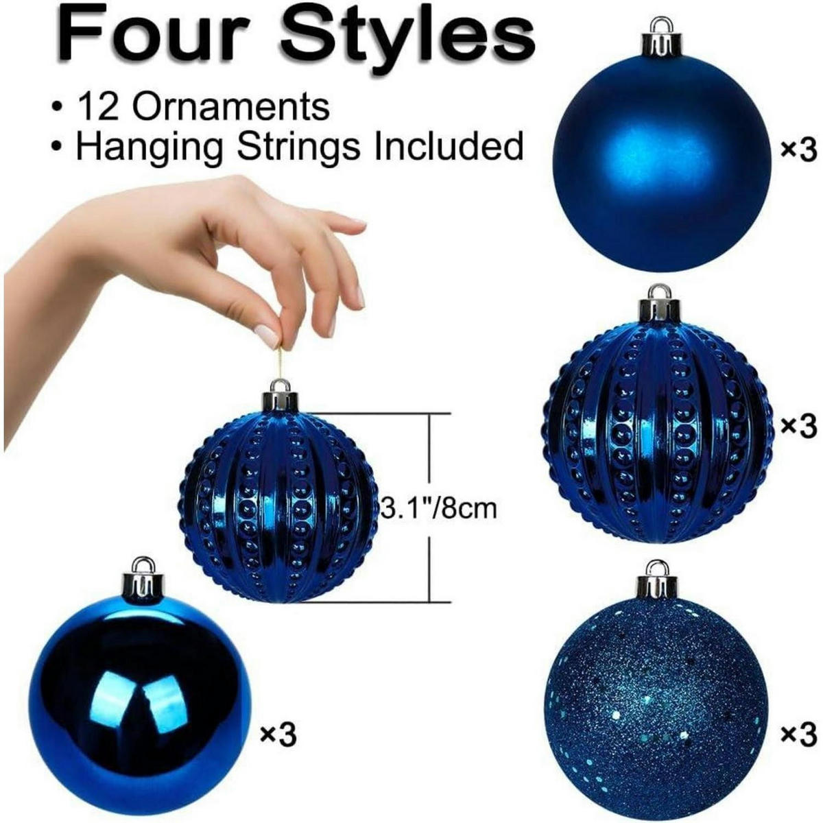 WEIHNACHTSKUGELN 12-teiliges Set Dunkel Blau 8 cm - Blau, Kunststoff (8/8/8cm)