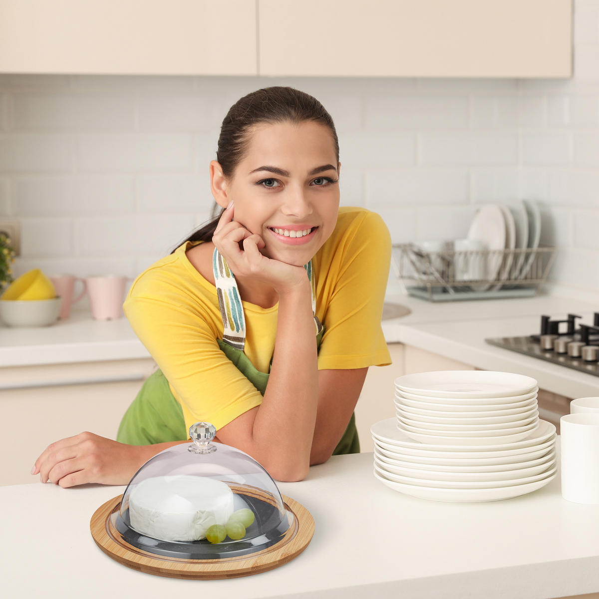 KÄSEGLOCKE - Multicolor, Holz/Kunststoff (25/13/25cm) - Relaxdays