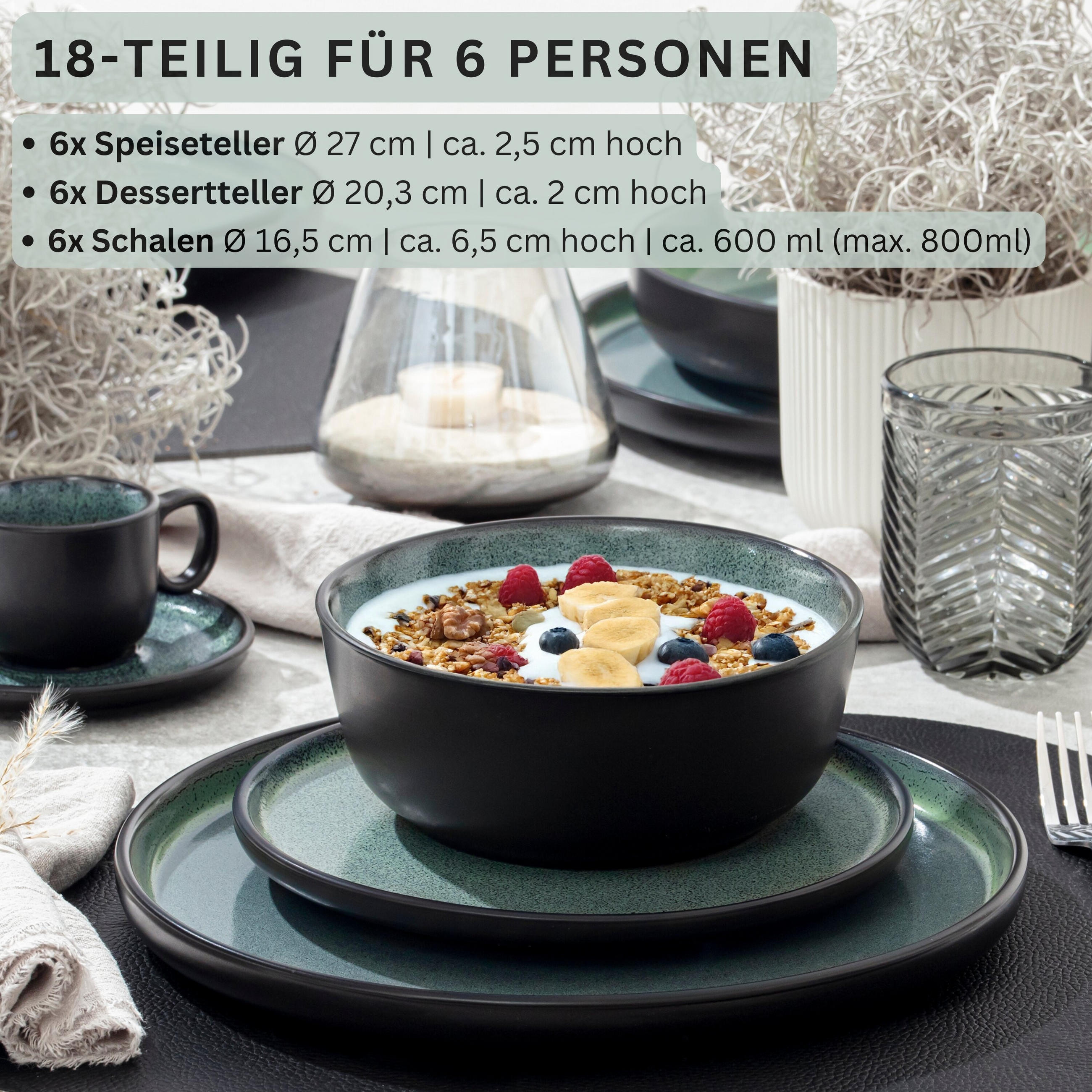 TAFELSERVICE MALMÖ - 18 teilig aus Steingut - Grün, Stein (26.5/6.5/26.5cm) - Sänger