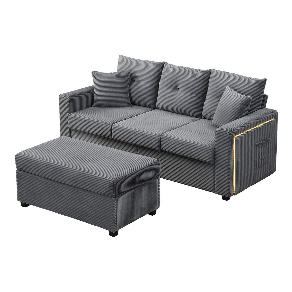 ECKSOFA 184/84,5/85,5 cm Antikgrau - Grau, Textil (84.5/184cm)