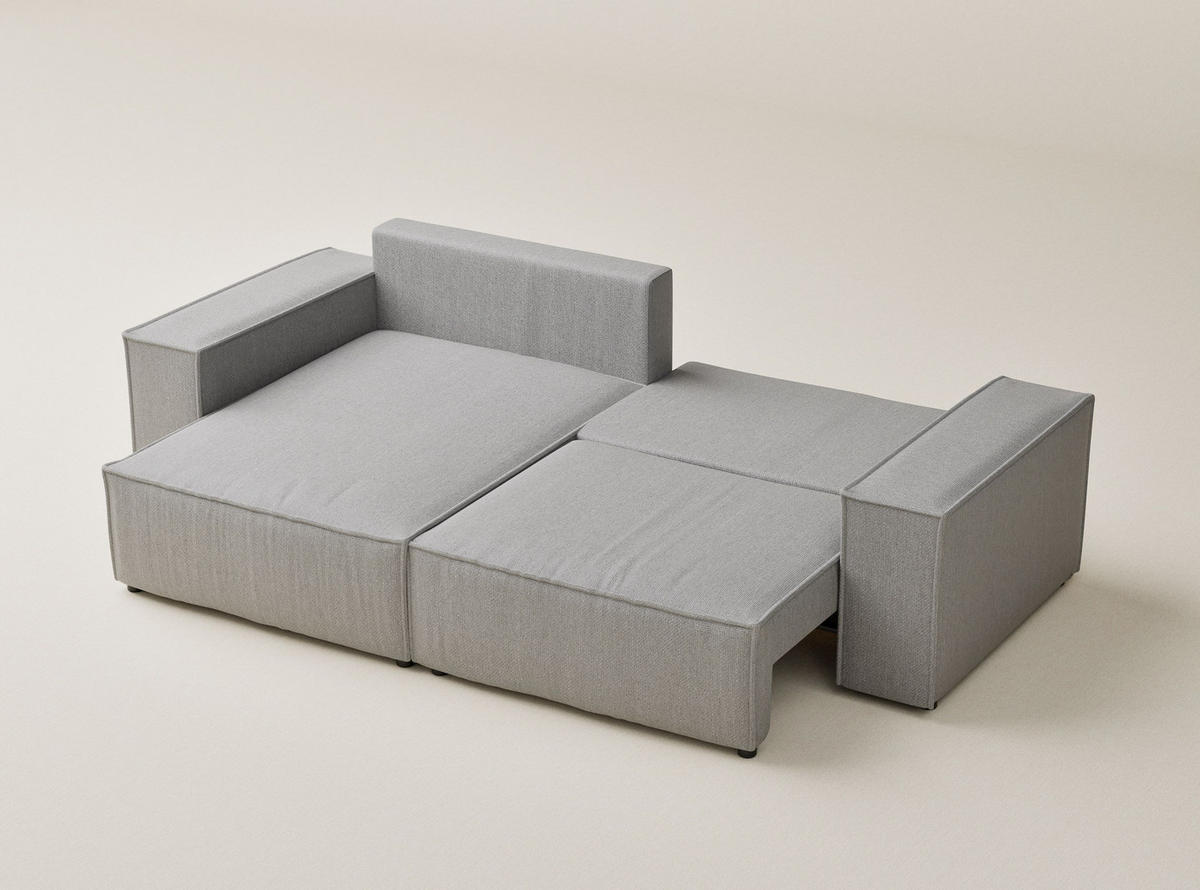 ECKSOFA MIT SCHLAFFUNKTION Moyo Hellgrau Webstoff - Hellgrau/Schwarz, Holz/Holzwerkstoff (255/148cm) - Maison de Reve