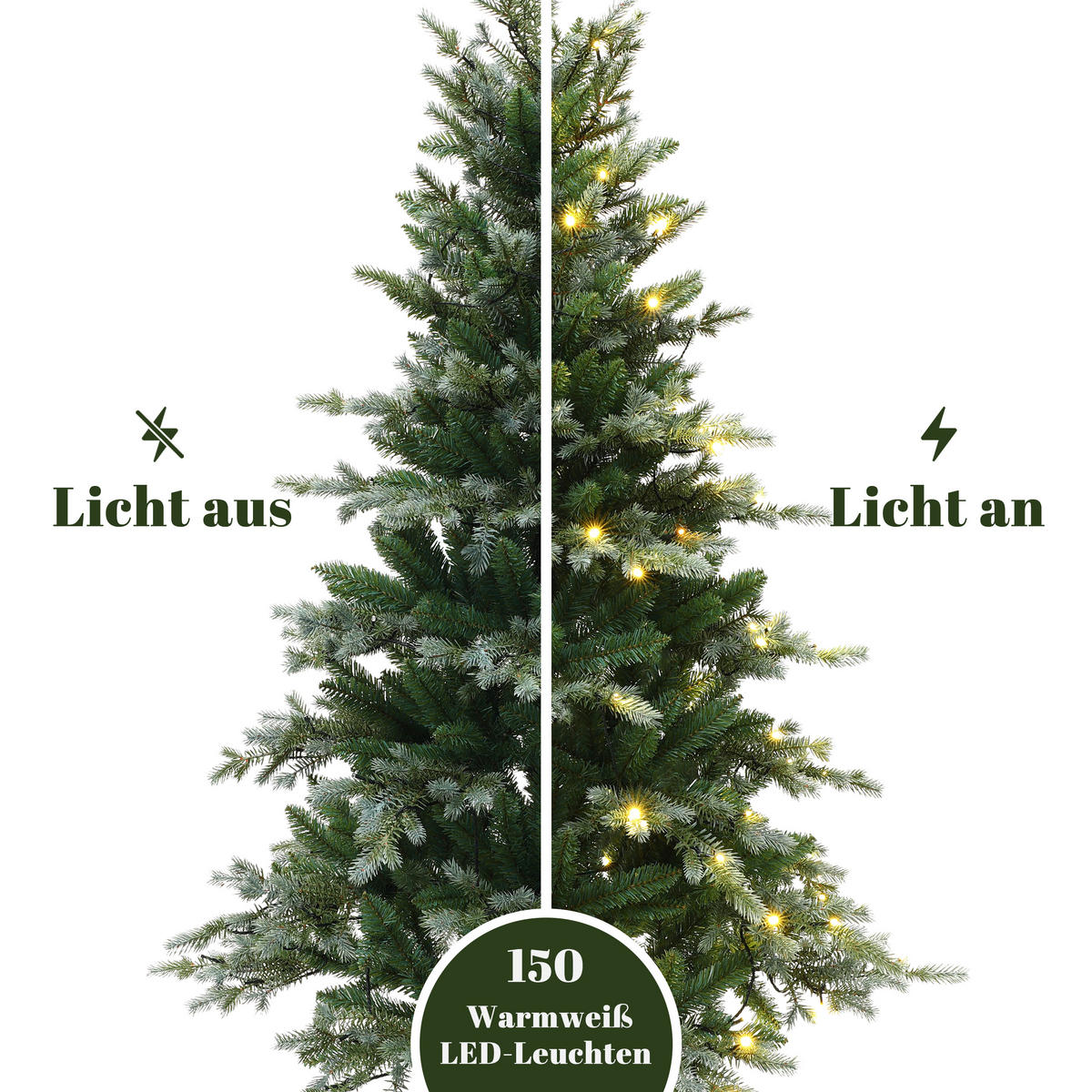 KÜNSTLICHER Weihnachtsbaum 150 cm mit Beleuchtung,8 Lichtmodi - Grün, Kunststoff (100/150/100cm) - Hometopia