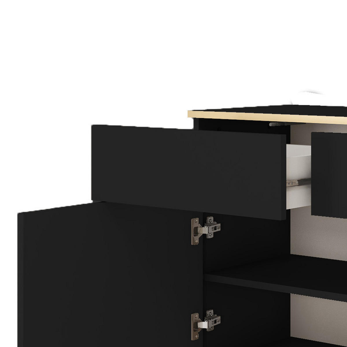 KOMMODE KSZ-107 - KSZ-107, Hochglanz, Schubladen Push-to-Open 107x39x85 cm Schwarz/Schwarz - Schwarz, Holzwerkstoff/Kunststoff (107/85/39cm) - DomoHome