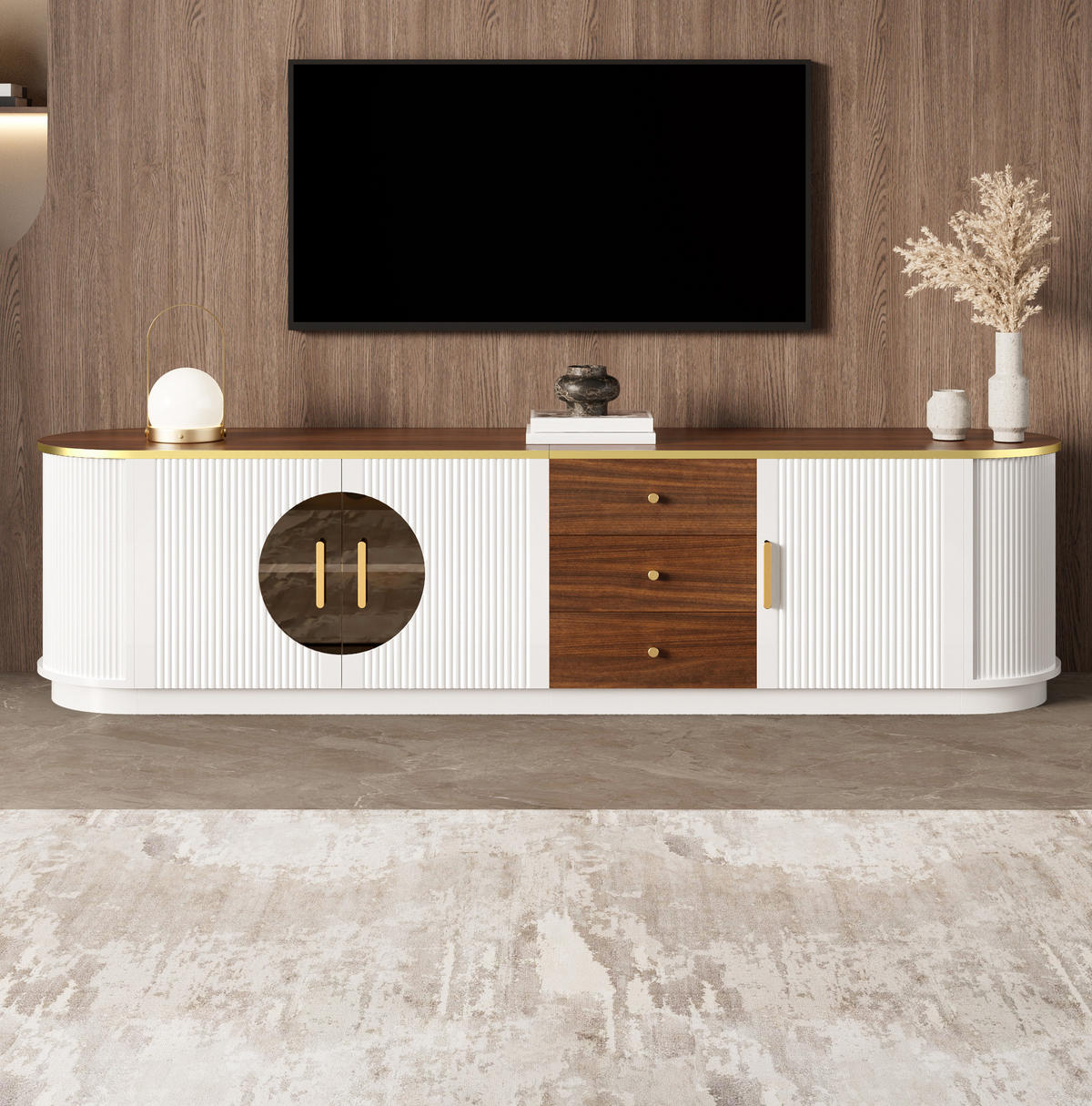 LOWBOARD 180/40/46 cm weiß aus MDF mit 3 Türen und Kabelmanagement - Weiß, Holzwerkstoff (180/46/40cm) - OKWISH