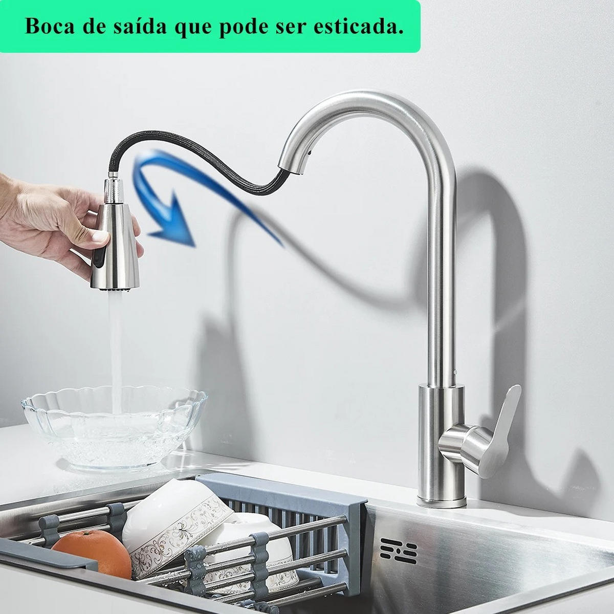 KÜCHENARMATUR Ausziehbar Flexibel Edelstahl - Nickelfarben, Metall (18/38/5cm) - Kaket