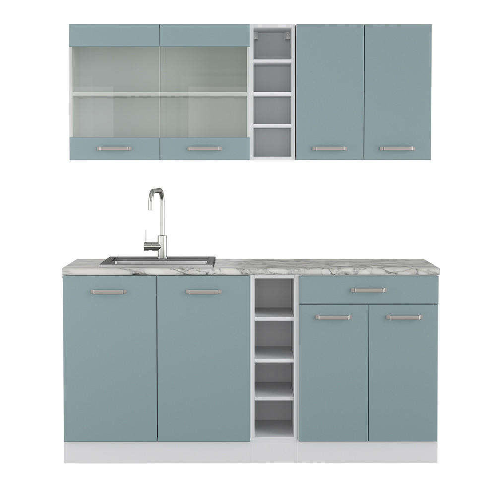 SINGLEKÜCHE KÜCHE R-Line Blau-Grau/Weiß 160 cm ohne AP - Blaugrau/Weiß, Holzwerkstoff (160/81.6/46cm) - Vicco