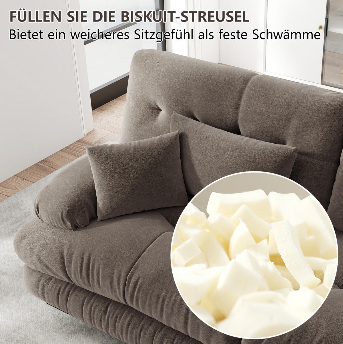 ECKSOFA aus Chenille mit modularer Gestaltung und Rundarmlehnen, Braun - Braun, Textil (220/77cm) - Redom