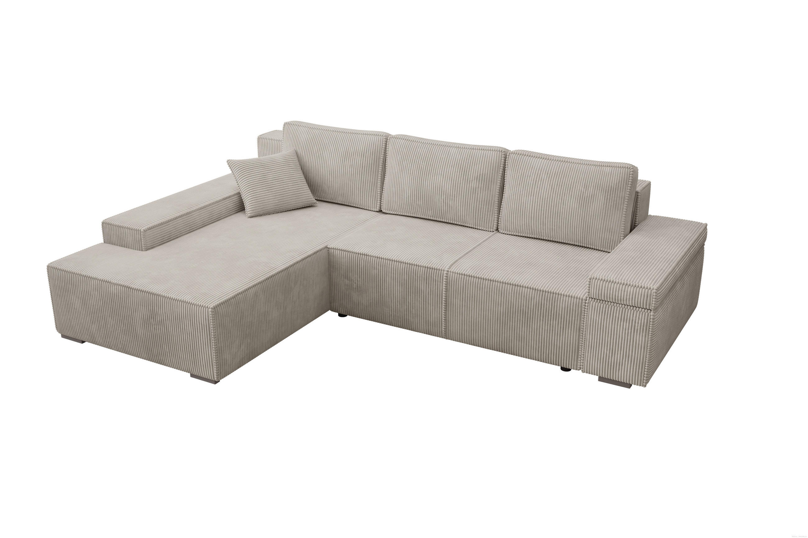 ECKSOFA Milo mit Schlaffunktion und Bettkasten, Couch L-Form, Cord-Stoff, 273x85x185 cm, Beige - Beige, Holz (185/273cm) - PROMETO Möbel