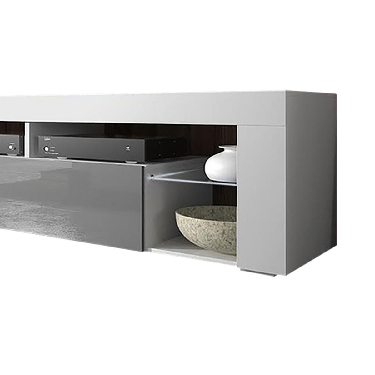 TV-LOWBOARD Bianko Weiß Matt/Grau Hochglanz mit LED, 140 cm - Weiß/Grau, Holzwerkstoff (140/50.5/35cm) - Selsey
