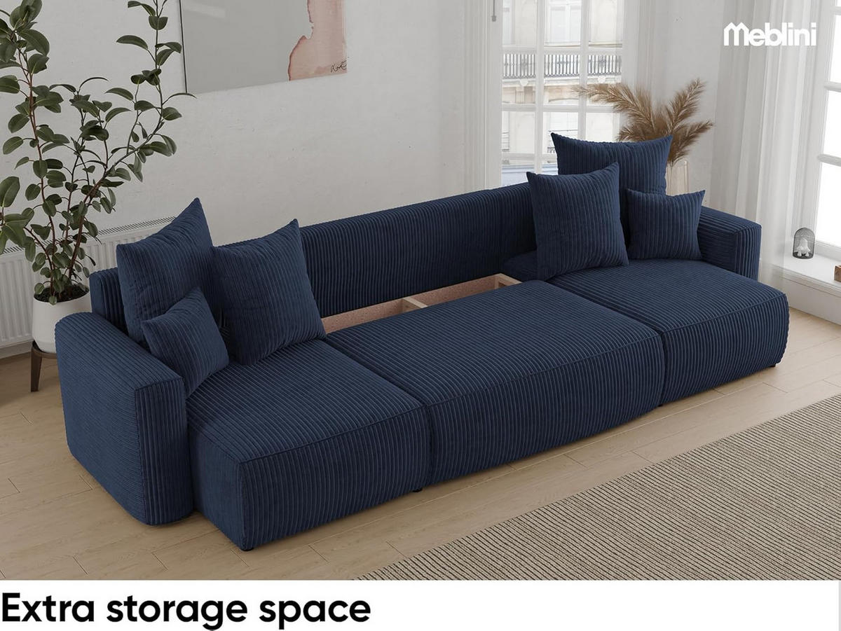 ECKSOFA DAVE U - Blau/Schwarz, Holzwerkstoff (312/142cm) - Meblini